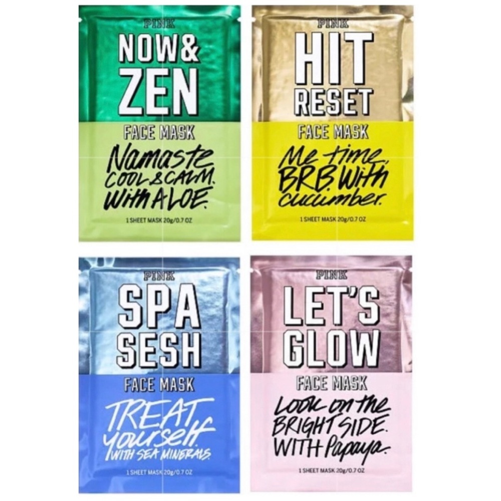 Pack of 4 VICTORIA’S SECRET PINK Face Sheet Mask Spa Facial Skincare‎ Bundle